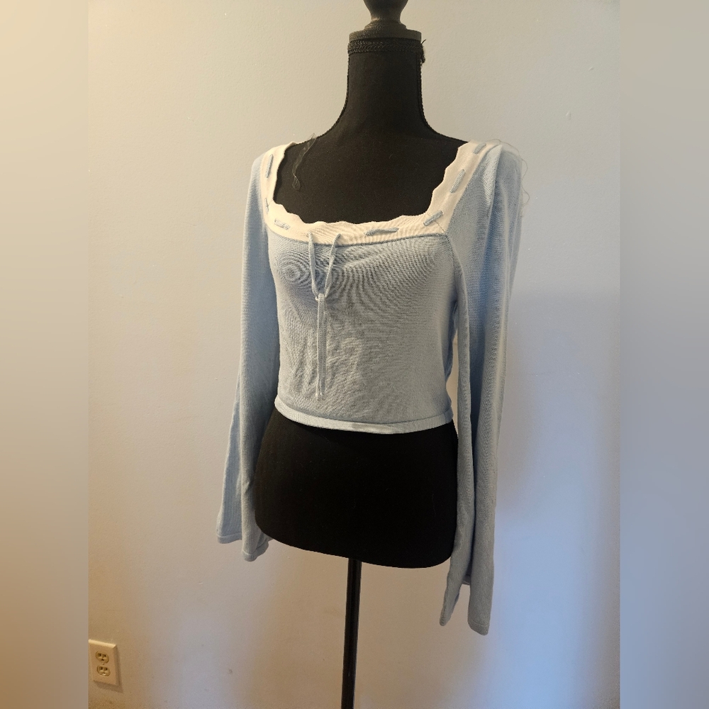 Dee Elly Light Blue Women's Top with White Trim